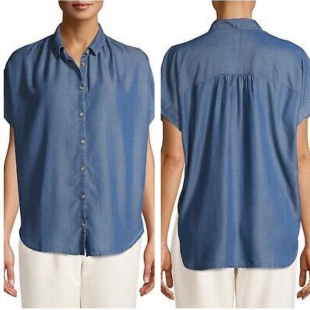 J. McLaughlin Alondra Chambray Linen Blend Oversized Button Down Blouse